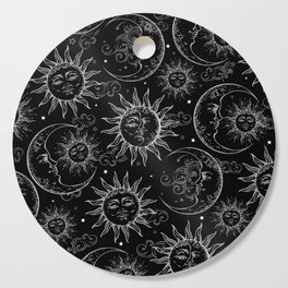 Black Magic Celestial Sun Moon Stars Cutting Board