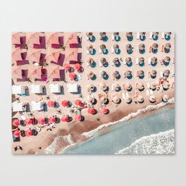 People Red Umbrellas On Beach, Aerial Sea Beach Print, Ocean Waves Art, Summer Vibes, Art Print Canvas Print