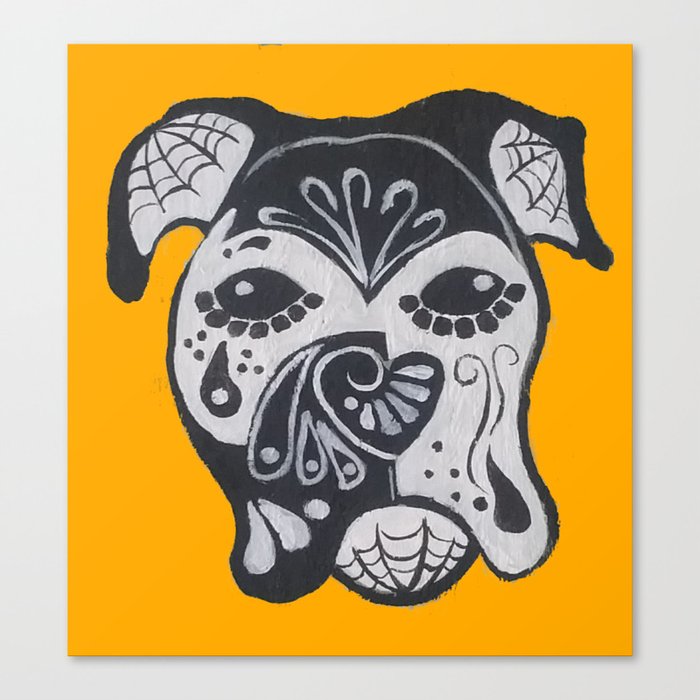Boxer Sugar Skull on Gold Canvas Print