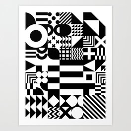 Geometric Shapes | Retro Bauhaus Pattern | Black & White Edition Art Print