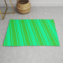 [ Thumbnail: Green and Lime Green Colored Lined Pattern Rug ]