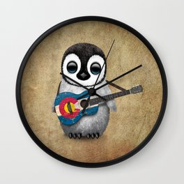 Baby Penguin Playing Colorado Flag Guitar Wall Clock