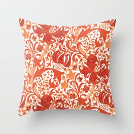 William Morris Iris and Lily, Mandarin Orange Throw Pillow