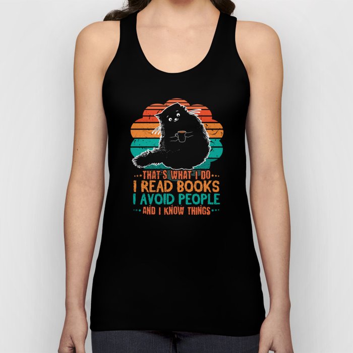 Cat Read Books Avoid People Book Reading Bookworm Tank Top