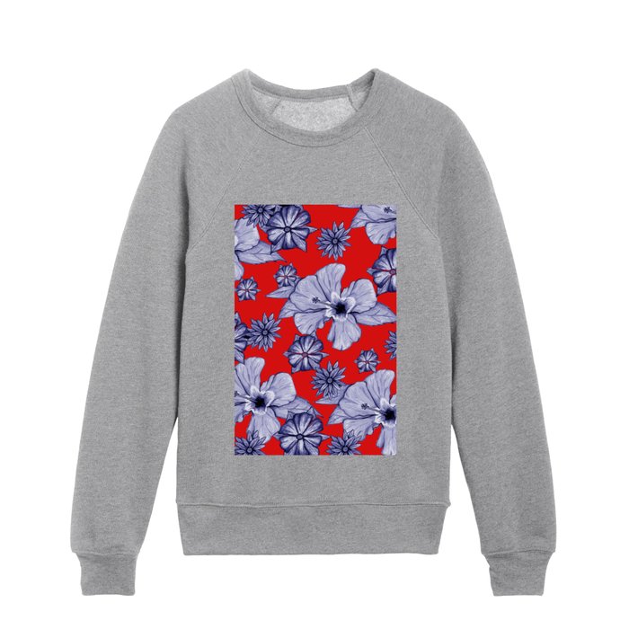 Red Blue: Floral Kids Crewneck