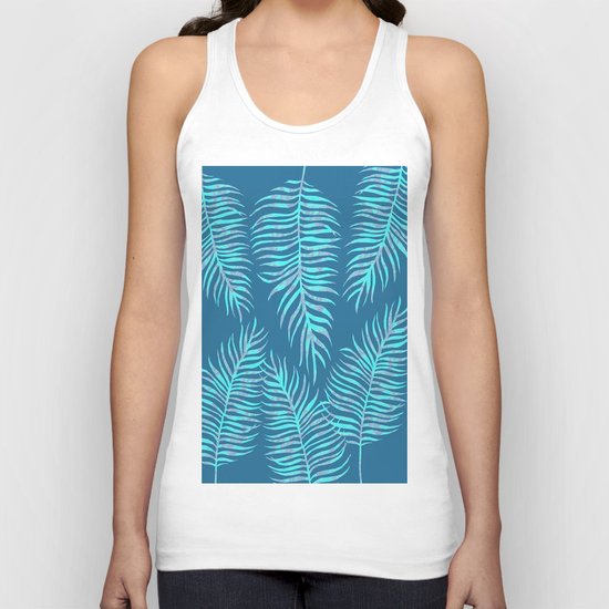 Fern Pattern On Blue Background Unisex Tank Top