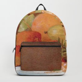 Still Life With Apricots & Berries Backpack | Graphicdesign, Floral, Still Life, Bohemian, Beautiful, Drawing, Retro, Gooseberries, Illustration, Strawberry 