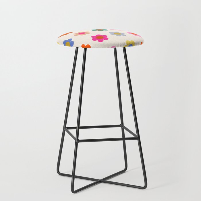 Retro Floral Colorful Print Preppy Aesthetic Decor Abstract Flowers Bar Stool