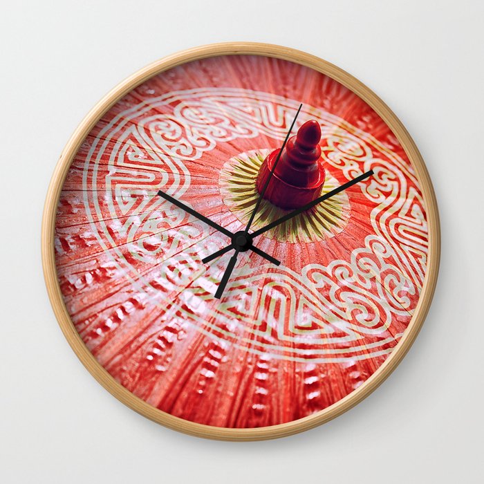 Red Silk Chinese umbrella Wall Clock