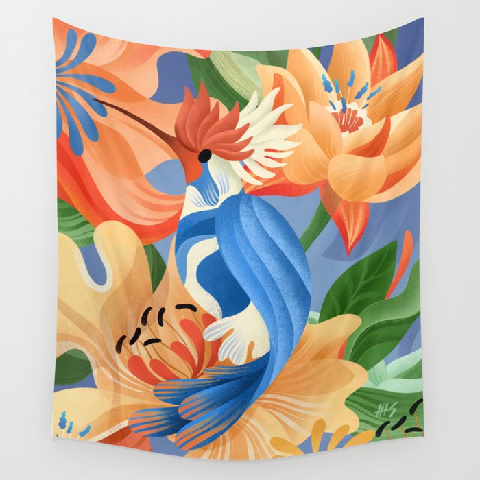 Floral Hummingbird  Wall Tapestry