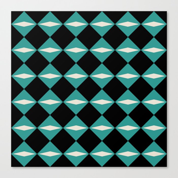 Geometric Diamond Pattern 829 Black Turquoise and Beige Canvas Print