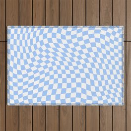 Pastel Blue Twisted Swirl Checkered Squares  Outdoor Rug