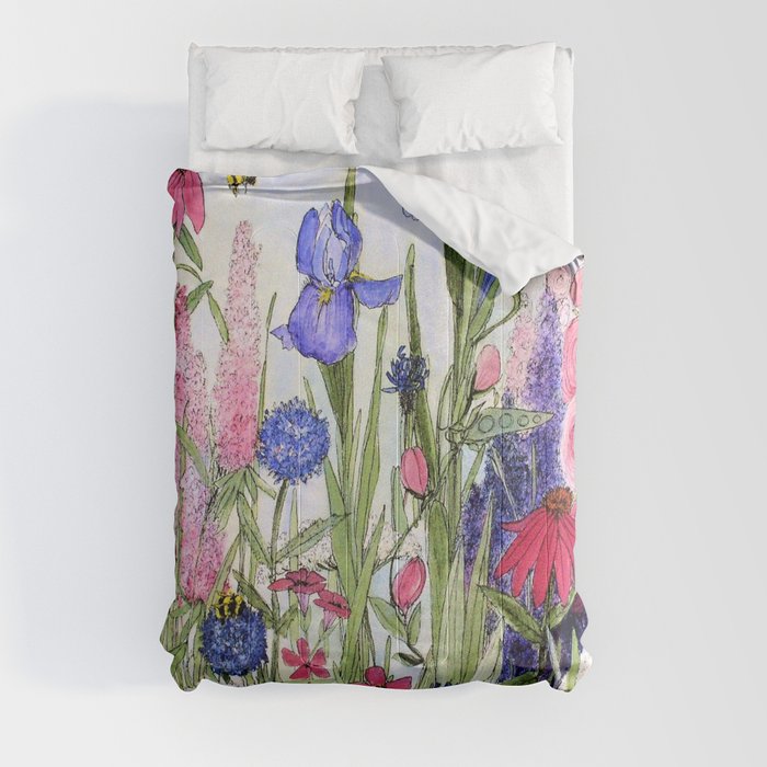 Colorful Garden Flower Acrylic Painting Comforter
