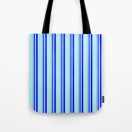 [ Thumbnail: Blue and Turquoise Colored Lines Pattern Tote Bag ]