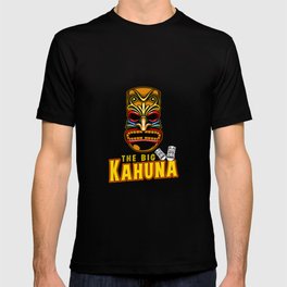 The Big Kahuna Hawaiian Tiki Mask Luau Vacation Pun Design Humor Gift T-shirt