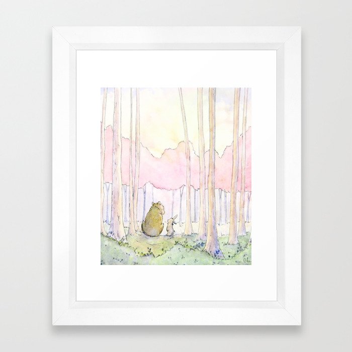 Unlikely Friendship Large Print (Bunny and Bear in the Woods) Framed Art Print