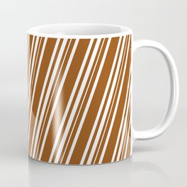 [ Thumbnail: Brown & White Colored Lined/Striped Pattern Coffee Mug ]
