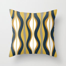 Hourglass Abstract Mid Century Modern Retro Pattern in Mustard Yellow, Navy Blue, Grey, and White Throw Pillow