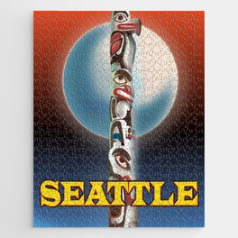 Seattle Totem pole travel poster Jigsaw Puzzle