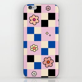 Checkered Flower Retro Colorful Check Pattern Pink And Blue iPhone Skin