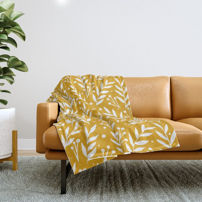 Festive branches - yellow ochre Throw Blanket