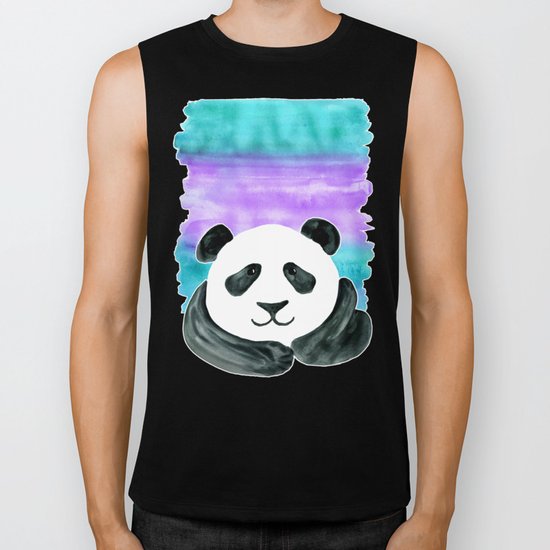 Lazy Panda - purple & aqua watercolor Biker Tank