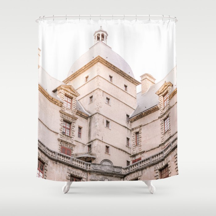 Southern Europe Castle Architecture | Beige travel photograph in France - modern lines in French building Shower Curtain