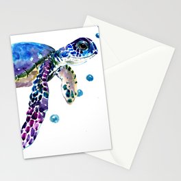 Sea Turtle, blue purple illustration children room cute turtle artwork Stationery Cards