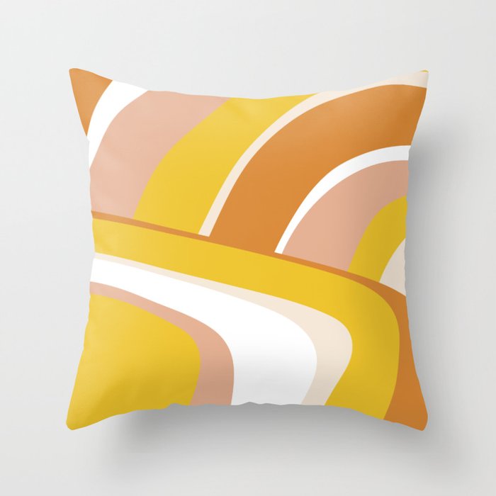 Retro Wavy Lines in Pink, Yellow and Orange Throw Pillow