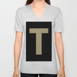 Letter T (Sand & Black) V Neck T Shirt