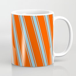 [ Thumbnail: Red and Sky Blue Colored Pattern of Stripes Coffee Mug ]