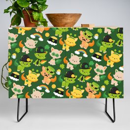 Cute Irish Cat Leprechaun Shamrock Clover St Patrick's Day Credenza