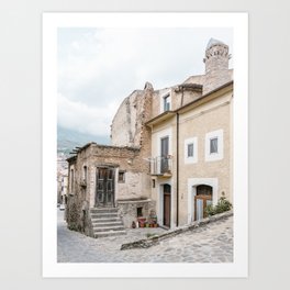 Street village Civita Calabria Italy pastel colors house stairs cloudy mountain | Travel photography Art Print