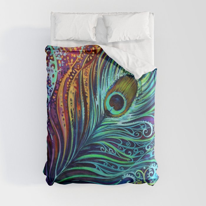 Peacock Feather by Laura Zollar Duvet Cover