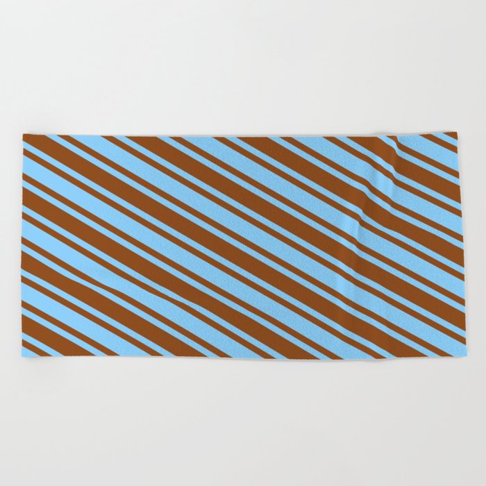 Light Sky Blue & Brown Colored Lined/Striped Pattern Beach Towel