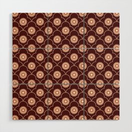 Ethnic Ogee Floral Pattern Red Wood Wall Art