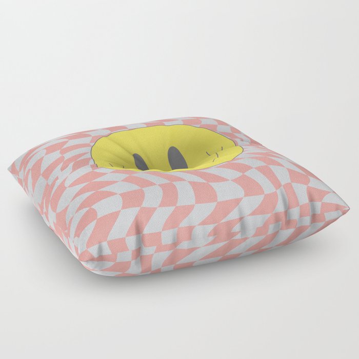 Pink and gray smiley wavy checker Floor Pillow
