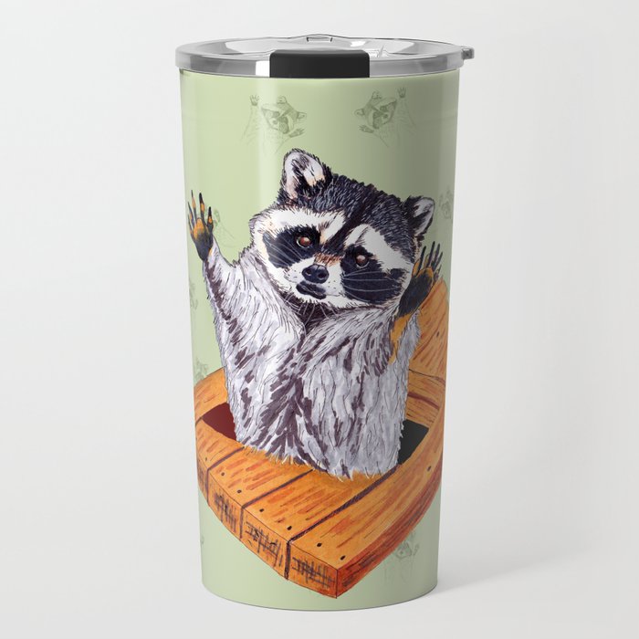 Peeking Raccoons #5 Green Pallet- Travel Mug