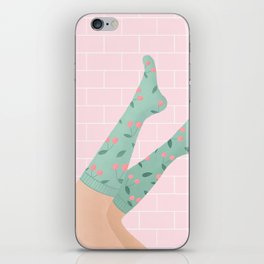 Legs with pink and green cherry socks iPhone Skin