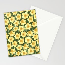 Seamless pattern with yellow daffodils on a green background Stationery Cards