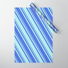 [ Thumbnail: Royal Blue & Turquoise Colored Lined/Striped Pattern Wrapping Paper ]