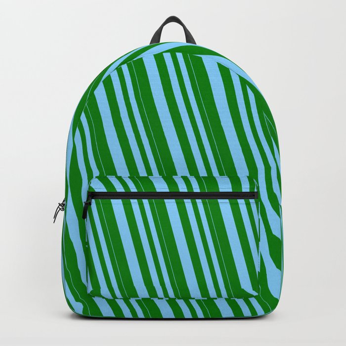 Light Sky Blue & Green Colored Pattern of Stripes Backpack
