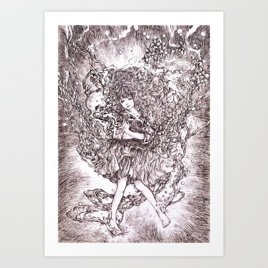 Girl and her cat Art Print