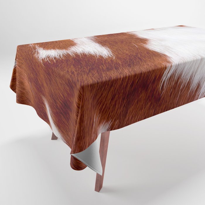 Brown Cowhide, Cow Skin Print Pattern, Modern Cowhide Faux Leather Tablecloth