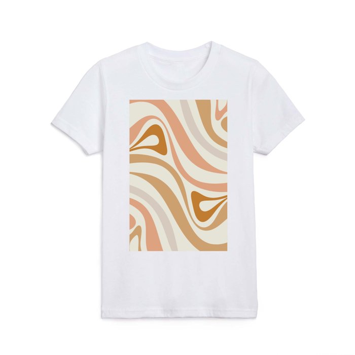 New Groove Retro Swirls Abstract Pattern in Pale Boho Blush Apricot Sand Kids T Shirt