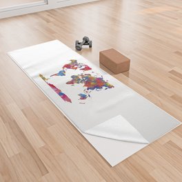 Watercolor World Maps Yoga Towel