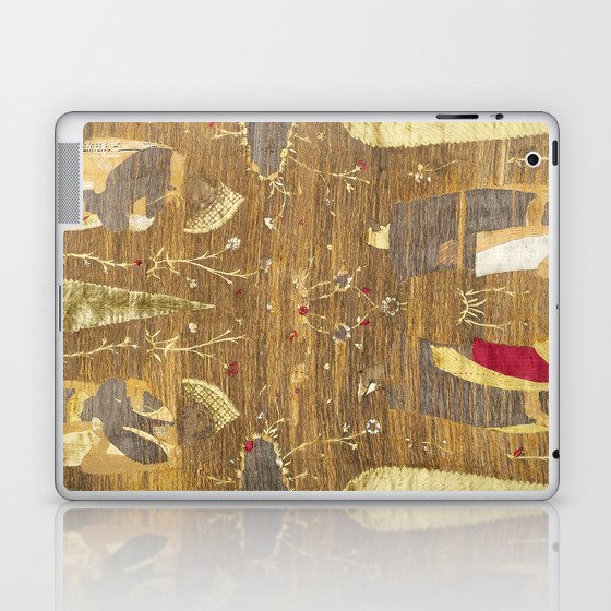 Antique Distressed Velvet Tapestry with Flowers and Trees Laptop & iPad Skin