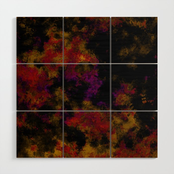 Abstract dark yellow red painting Wood Wall Art