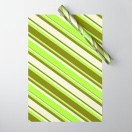 [ Thumbnail: Beige, Light Green & Green Colored Striped/Lined Pattern Wrapping Paper ]