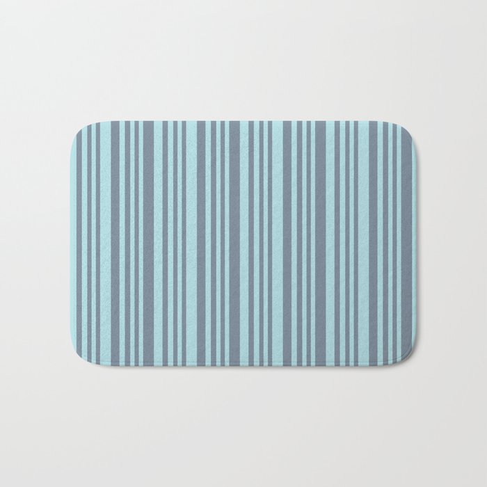 Light Slate Gray and Powder Blue Colored Lines/Stripes Pattern Bath Mat